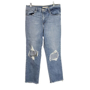 LEVI'S High Rise straight crop distressed denim blue jeans size 29 women…